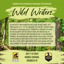 Wild Writers will run for middle school students July 7-12 2024.