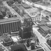 Aerial view of the Mechanical Engineering-Engineering Mechanics building under construction.