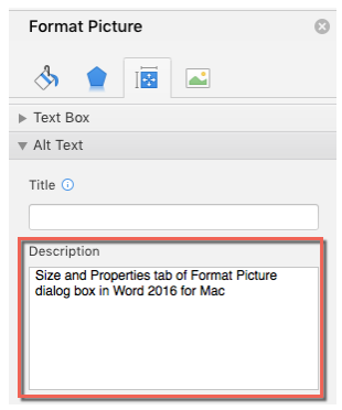 Layout and Properties tab of Format Picture dialog box in Word 2016 for Mac