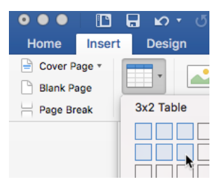 table icon in Insert tab in Word