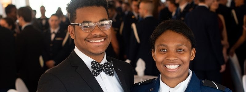 Female Cadet with her date at the 2019 Joint Military Ball in Houghton at the Bonfire Grill Banquet Hall.