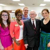 Members of Pavlis Honors College pose for a photo with Frank Pavlis, founder