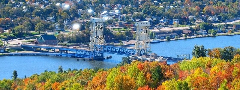 Portage Lift Bridge on the Canal in Autumn