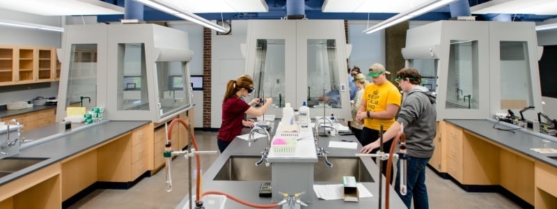 Students work in a lab.