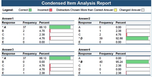 Condensed item analysis report