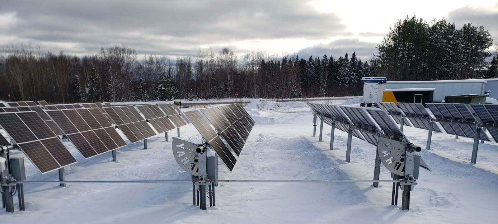 Solar panel array in winter.