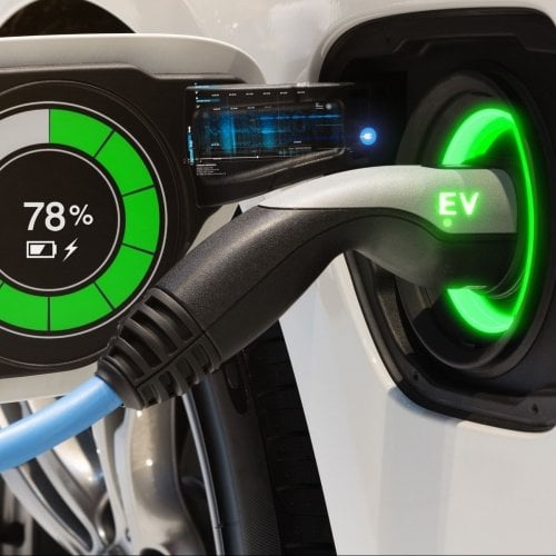 Close up of an electric vehicle being charged and at 78% power.
