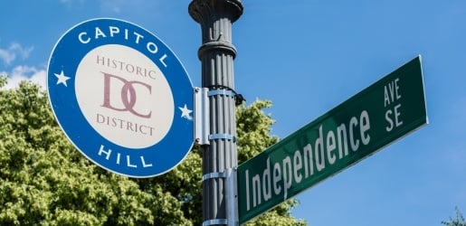 Street sign of Independence Ave and Capitol Hill Historic District.