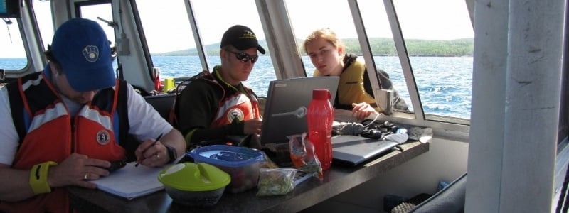 Researchers sailing on Lake Superior.