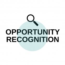 Icon of Opportunity Recognition text and a magnifying glass.