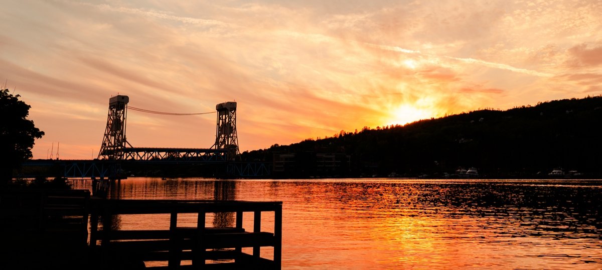 Portage lift bridge at sunset