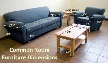 The dimensions of the common room furniture