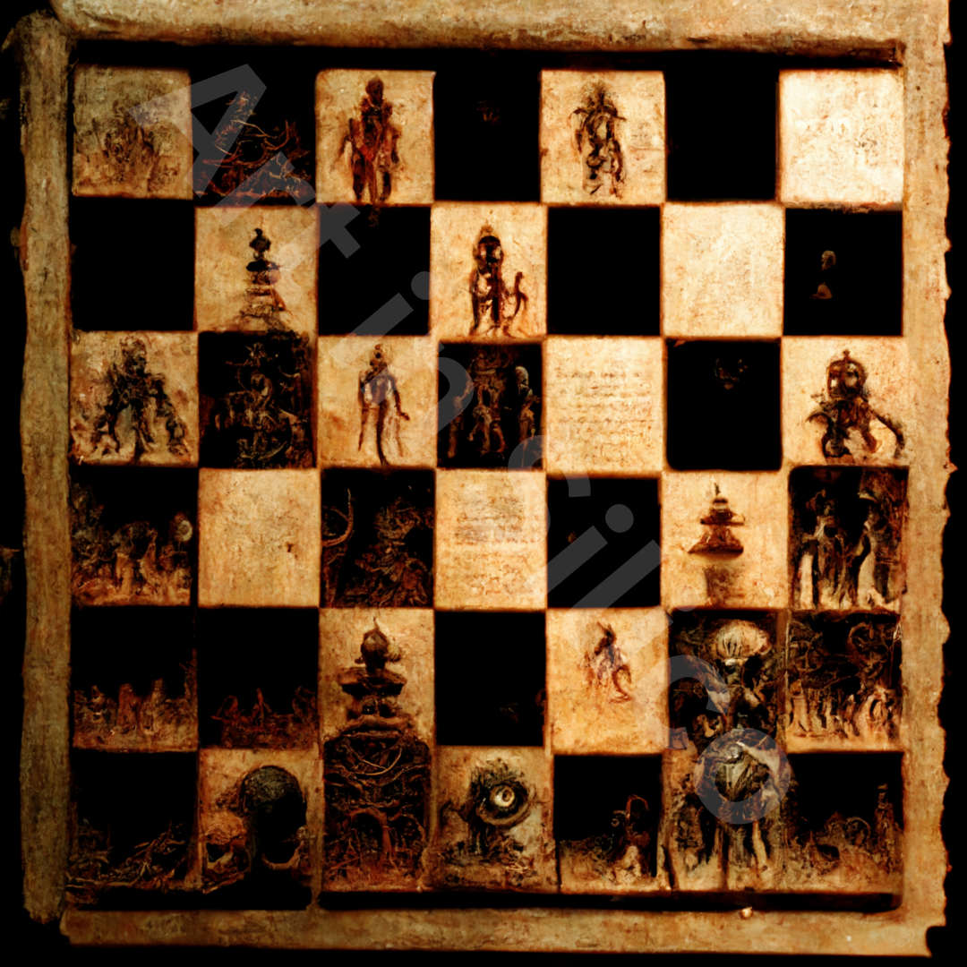 An illustration of a brown and tan chessboard. 