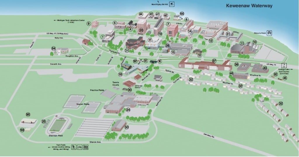 A map of Michigan Tech's campus