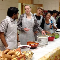 International students preparing dinner