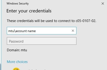 enter your account information in the credentials window