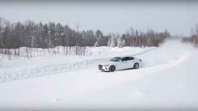 car driving on the winter test course