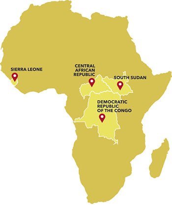 Map of location Schreiner has worked in Africa.