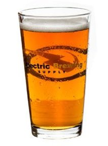 Electric Brewing Supply pint filled with beer.