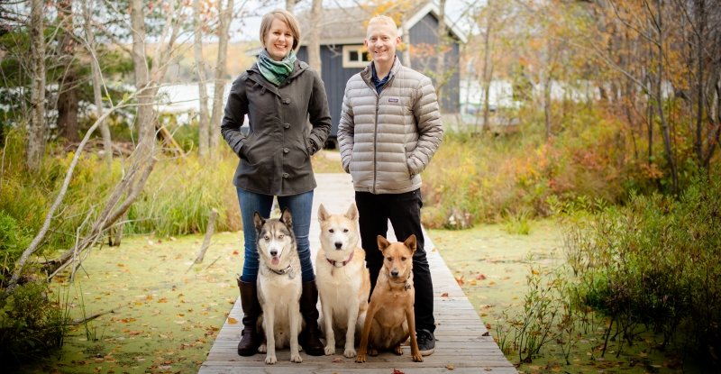 Lynn and Jason Makela with their three dogs.