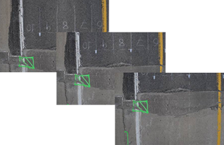 Images of a bridge surface with certain areas circled in green.