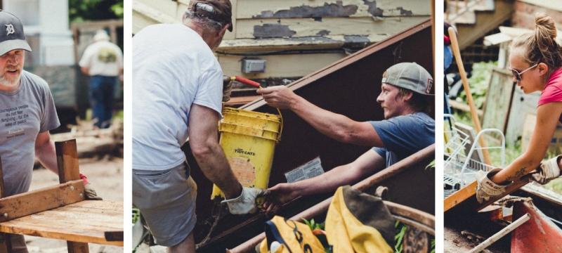Volunteers helping clean up after the flood.