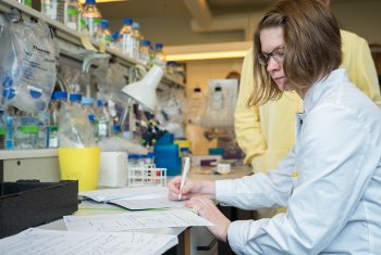 Hannah Cunningham, a biomedical engineering major at Michigan Tech, looks at how to use DNA as a tiny thermometer.