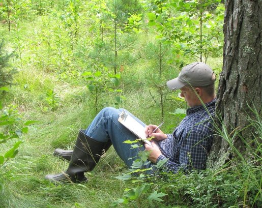 John Wheeler journaling in the woods