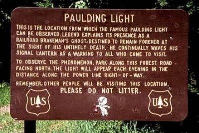 The seasonal Paulding Light sign at the site of the Upper Michigan mystery.