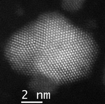 An atomic image of a gold nanoparticle.