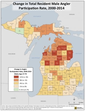 A map of Michigan angler demographics by county.