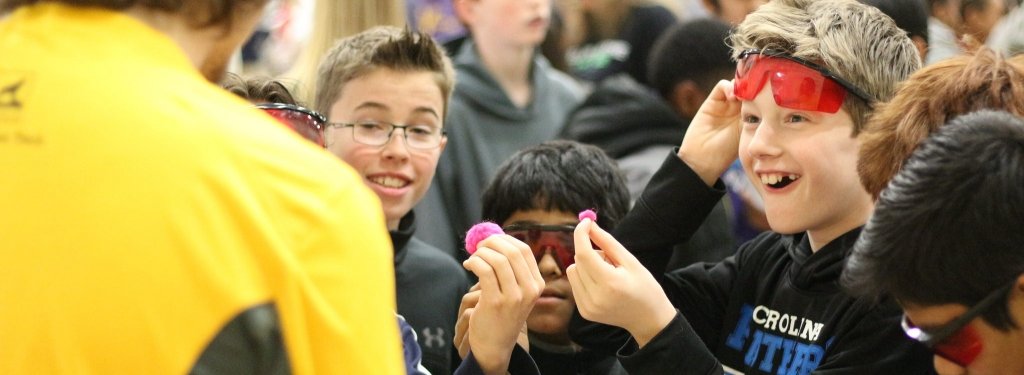 Middle school students from North Carolina react to one of the displays by Michigan Tech's Mind Trekkers at a STEM festival in 2018. About 40 Michigan Tech undergraduate and graduate students will volunteer to work the festival again this year during spring break.