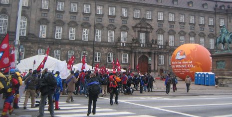 Demonstrators outside  in Copenhagen, where the international climate change conference is taking place. 