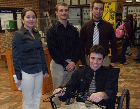 Human-Powered Off-Road Vehicle The Human Powered Off-Road Wheelchair team, left to right: Heather Robertson, Brad Szkrybalo, Josh Door, and Michael Lecureux (seated). Missing is team member Karen Jarvey.