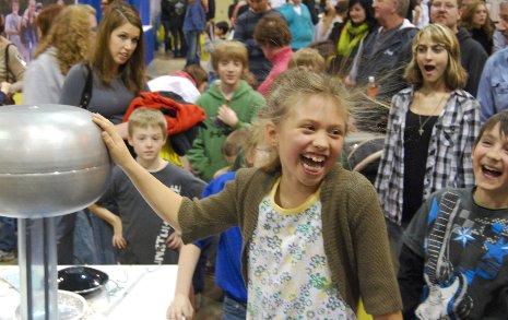 Young students have a hair-raising good time at the Einstein Science Expo