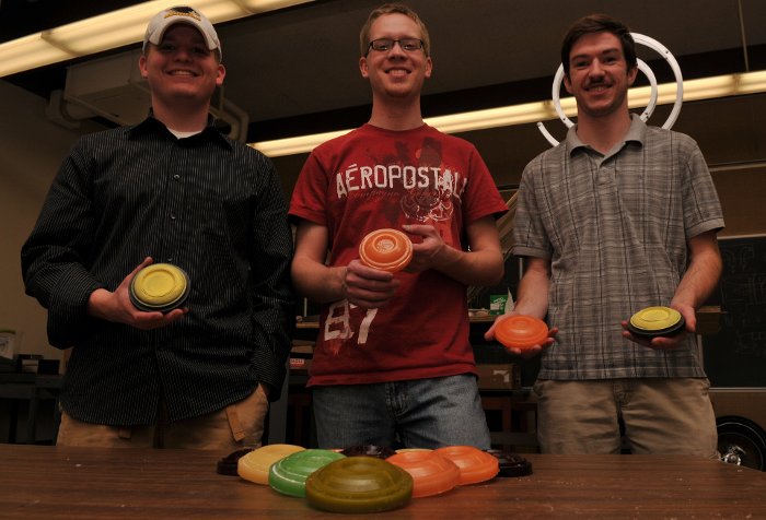 Improved Bob Gisch, Tyler Hendirckson, and Simon Dezelski show off their "clay" pigeons.