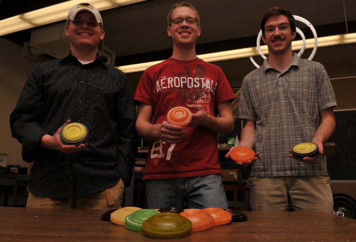 Bob Gisch, Tyler Hendirckson, and Simon Dezelski show off their "clay" pigeons.