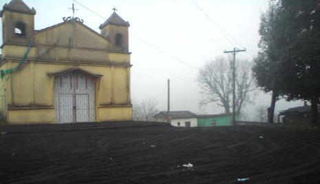 River of ash in a village after the eruption of the Pacaya volcano.