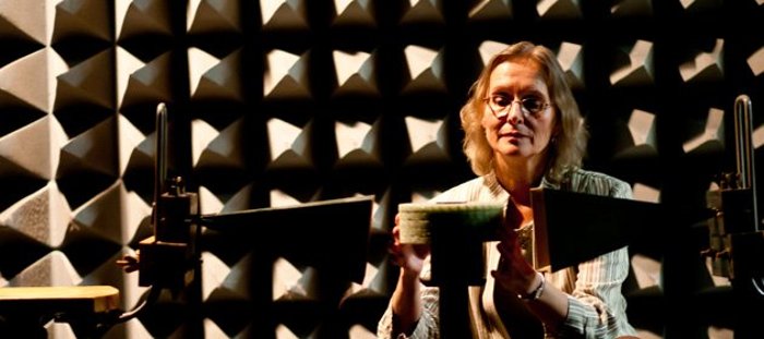 Invisibility cloak in anechoic chamber Elena Semouchkina tests a model of her invisibility cloak in an anechoic chamber.