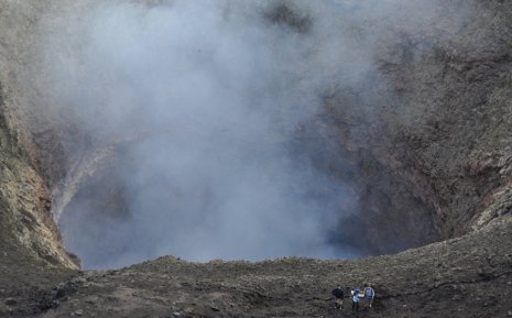 Researchers Greg Waite and Josh Richardson at Villarrica volcano.