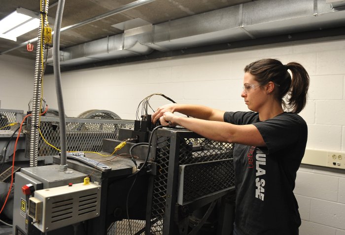 Mechanical engineering student Dallas Smolarek at work in the DENSO Student Design Center at the Keweenaw Research Center.