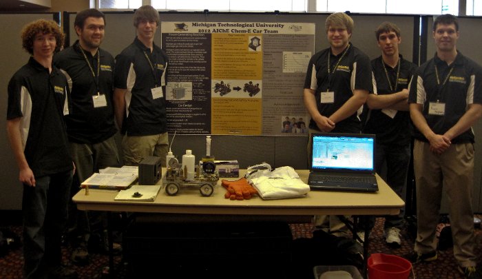 Chem-E-Car Team1, 2012 Michigan Tech's Chem-E-Car team, left to right, are Christian Dale, Ben Veenstra, David Hutchison, Justin Levande, Ben Markel and Ross Koepke.