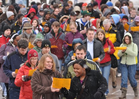 Students gather last year for Michigan Tech's  MLK 'I Have a Dream' speech and peace march