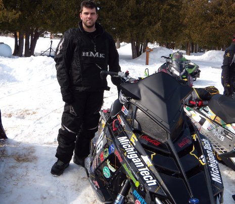 Michigan Tech, 2012 CSC Endurance Run Dylan Truskolaski of Michigan Tech, at the end of the 2012 SAE Clean Snowmobile Challenge Endurance Run