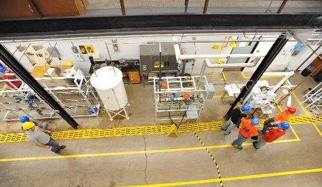 Chemical engineering students get hands-on experience in a three-story unit operations lab.