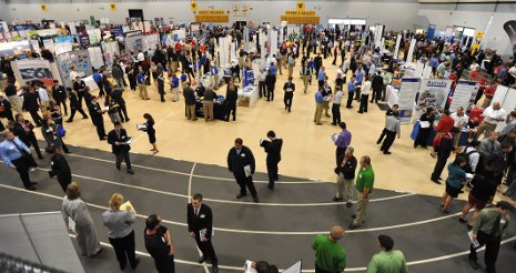 Employers and students jam the SDC gym during the fall Career Fair.