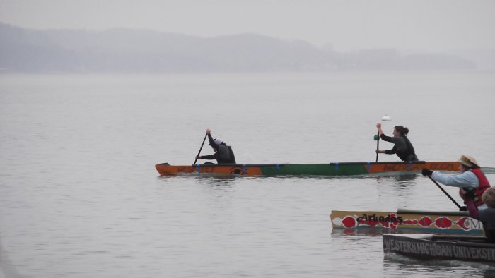 Concrete Canoe 2013 Michigan Tech's canoe, Mesektet, pulls ahead of the competition during regional Concrete Canoe races in Sutton's Bay. Sarah Reed photo