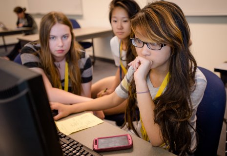 Maria Stull, Haley Le and Christina Li (left to right) developed mobile apps as part of their week-long scholarship program for Women in Computer Science at Michigan Tech.