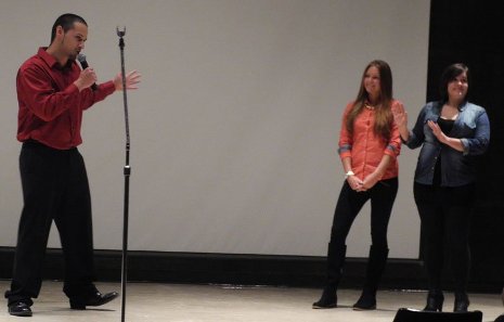 Bob Mark Elevator Pitch Competition Team Flashion working it. Courtesy Daily Mining Gazette.