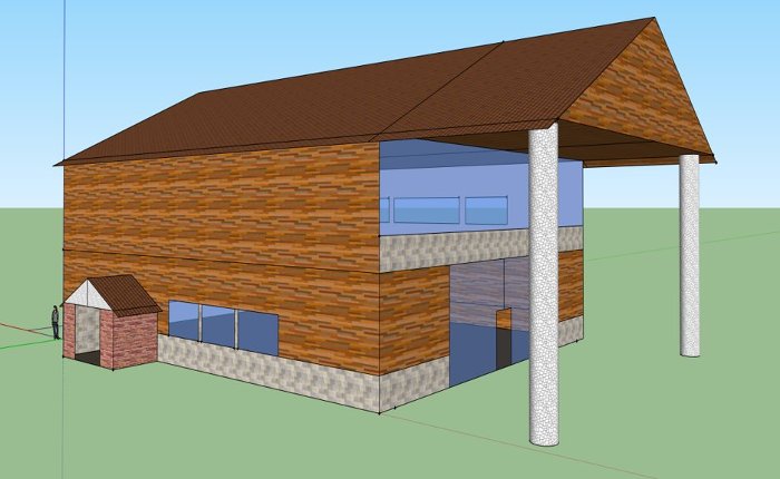 BBY&B's rendering of a trailhead lodge at the Michigan Tech Trails, designed by project manager Ben Bryant, Jared Belovich, Alex Bomstad and Kaili Yue.